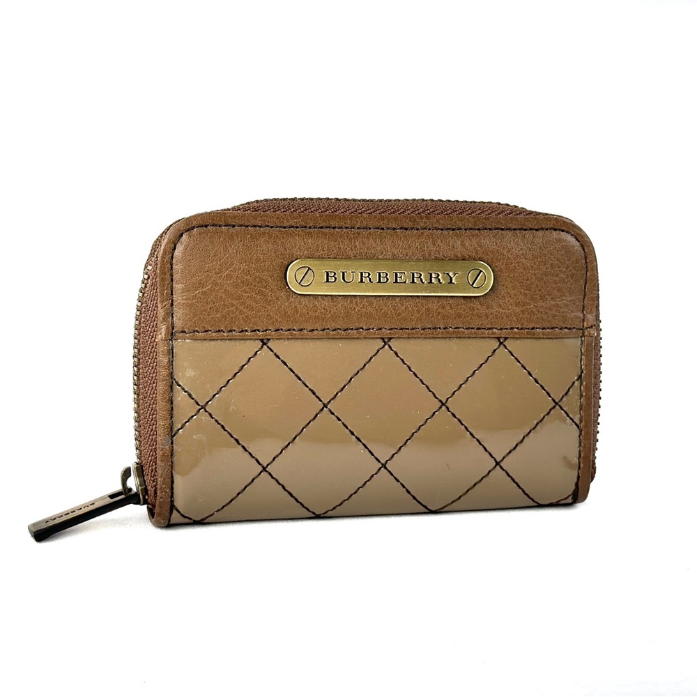 💎BURBERRY Logo Quilted Leather Zip Around Coin Purse Wallet